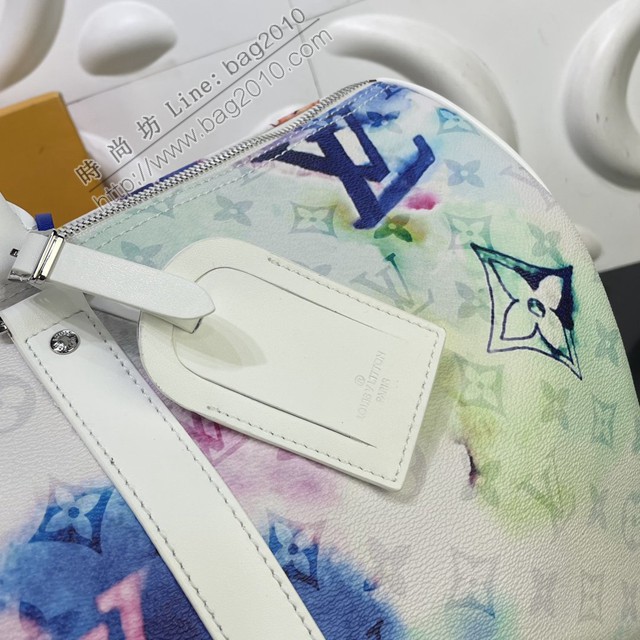 路易威登2022专柜新款手袋 M45758 路易威登Keepall50BANDOULIèRE软质旅行袋 LV水彩于涂层帆布手提旅行包  ydh4637